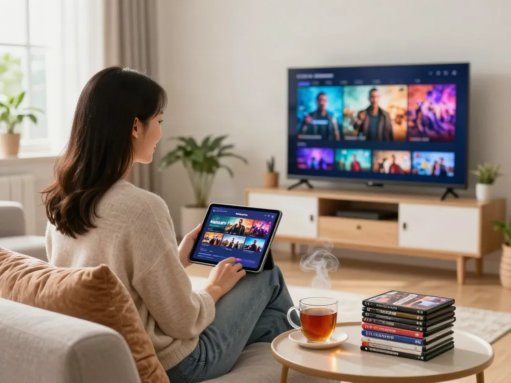 Enjoying MovieBox for iOS with friend in a bright living room
